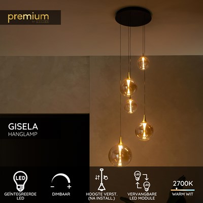 Lucide GISELA - Hanglamp - Ø 57 cm - LED Dimb. - 2700K - Met vervangbare LED-module - Amber - Premium